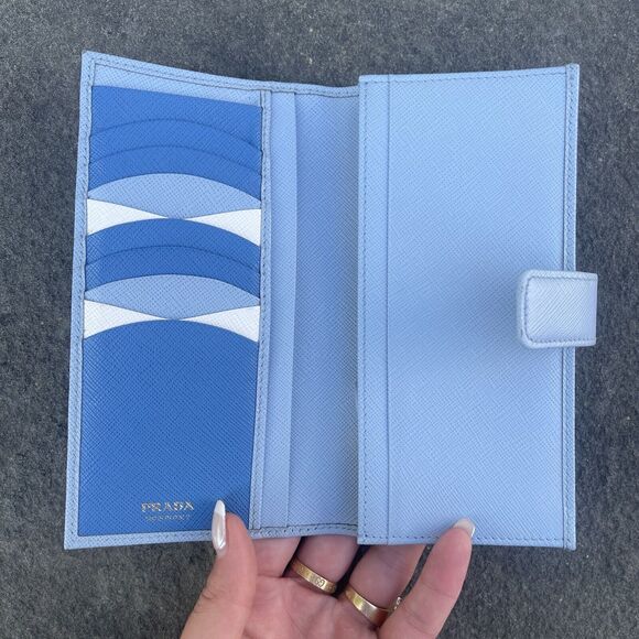 Prada Saffiano Leather Blue Ling Snap Wallet - Picture 8 of 14